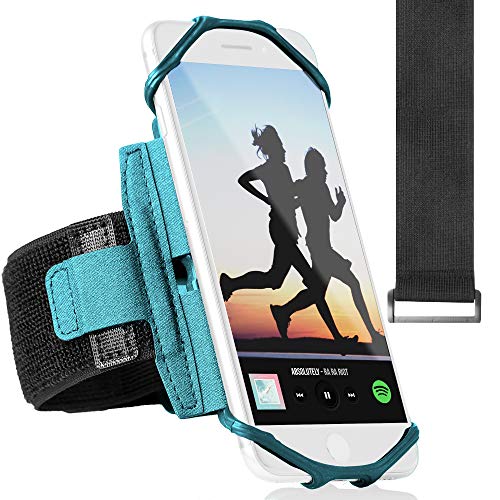 360° Rotatable Cell Phone Arm Holder for iPhone XR, XS Max, 8, 8 Plus, 7, 6, Samsung Galaxy A8, S9, S8, S6 Edge, Note, LG; Sports Running Armband for Men & Women with Free Extender Strap (Turquoise)
