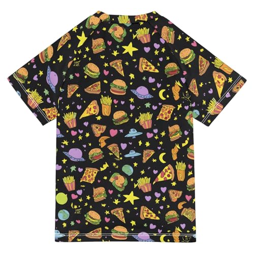ALAZA Kids Rash Guard Boys Toddler Swim Shirts Short Sleeve Pizza Hamburger Chips UPF 50+ 3T2