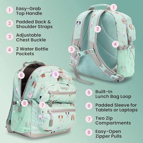 Image of Bentgo Kids Backpack - Lightweight 14 inch Backpack in Fun Prints for School, Travel, & Daycare, Ideal for Ages 4+, Roomy Interior, Durable & Water-Resistant Fabric, & Loop for Lunch Bag (Puppy Love)