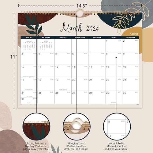 Calendar 2024-2025 - MAR 2024 - AUG 2025, 18 Monthly Calendar 2024-2025, 14.5" x 11", Twin-Wire Binding + Hanging Hook + Thick Paper + Unruled Blocks, Wall Calendar with Julian Dates, Colorful Lump - Image 5