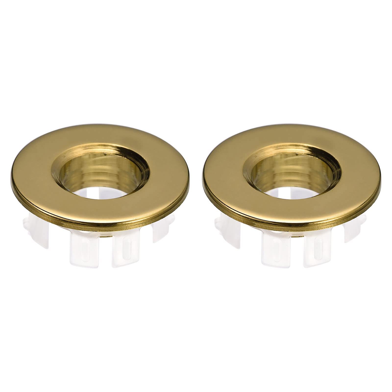 uxcell Sink Trim Overflow Cover, 2Pcs Sink Overflow Rings Bathroom Kitchen Basin Drain Cover Hole Insert in Round Caps, Gold