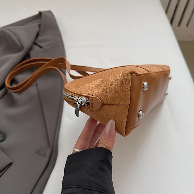 Suede Shoulder Bags for Women- Brown Suede Purse 2025 Bowler Bag Vintage Slouchy Tote Bag Fall Purse 6