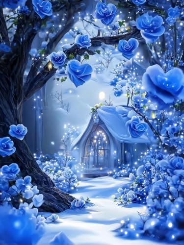 Kit broderie de perles fleurs chalet toile pré-imprimée décoration 50x60