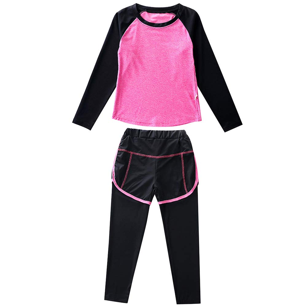 amropi Niñas Camisas Deportivas Tops y Jogging Yoga Larga Pantalones Conjunto Ropa Elástica Deporte Ejercicio Trajes por 3-16 años