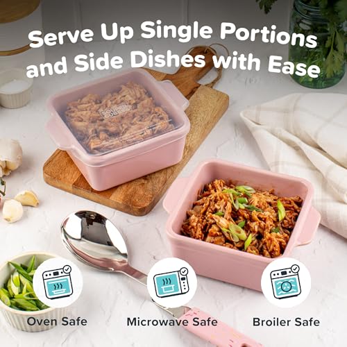 Image of Souper Cubes Ceramic Baking Dishes 2.0-5 inch x 5 inch Baking Dishes with Silicone Lids, Individual Baking Dishes for Oven, Microwave, Oven and Air Fryer Safe, USA Made, Set of 2 - Cotton Candy