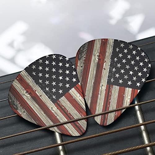 American Flag Wood Grain Guitar Picks 12 Pcs for Acoustic Guitar Thin Medium Heavy, Eectric Guitar Mandolin and Bass Bulk Guitar Pick with Case