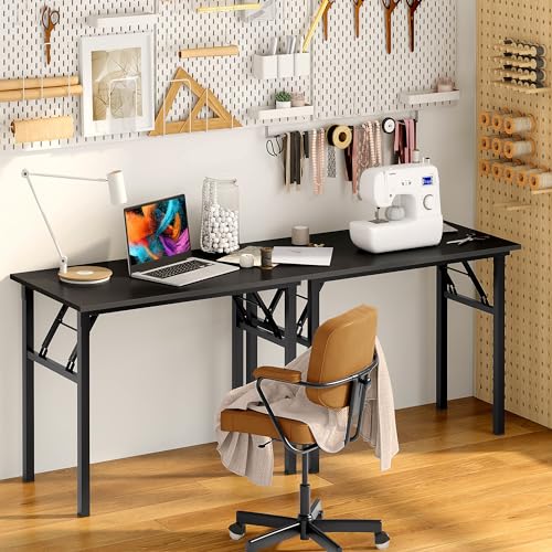Image of Need Office Computer Desk 39.3 Inch Sturdy Folding Laptop Table Black | Black Frame Writing Gaming Work Table /Foldable Home Office Desk /Sewing Table, No Assembly Required