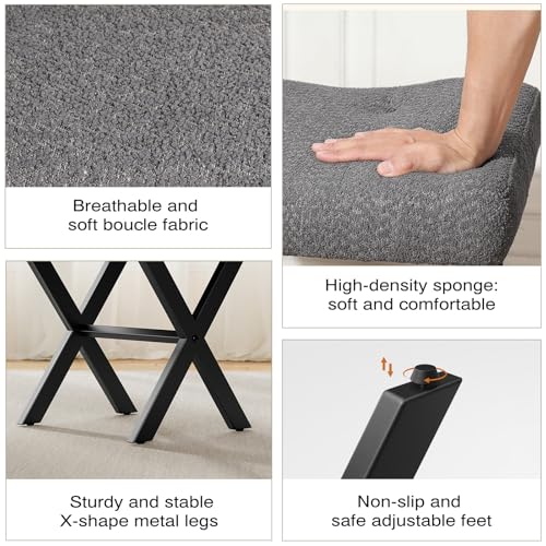 Image of Memobarco 18-Inch Large Vanity Stool Chair, Vanity Bench with Metal X-Legs, Ottoman Accent Stool with Breathable and Soft Boucle Fabric Saddle Seat, Grey