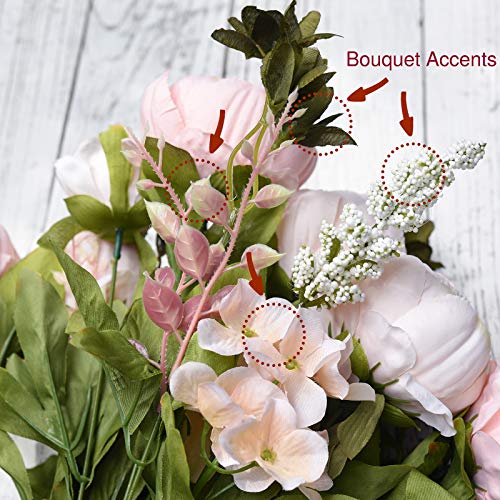 Image of FiveSeasonStuff Vintage Artificial Peonies Silk Peony Flowers and Hydrangeas for Wedding Bridal Home Decor - Beautiful Floral Centerpiece Arrangement Decoration with 2 Bouquets (Rosy Pale Pink)
