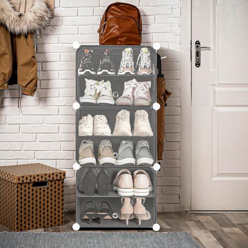 Image of Shoe Rack Multipurpose 5 Shelves Shoe Rack with Zip Door Cover & Side Pockets, Multiuse Wide Shelve,Rack for Footwear, Toys, Clothes (Grey, 6-Layer)