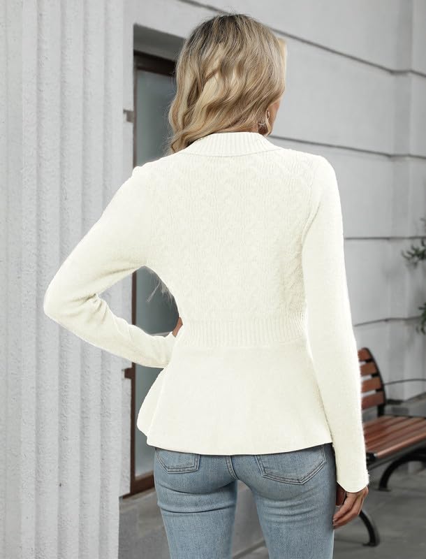 ZAFUL Womens Peplum Cardigan Fall Button Down Knit Long Sleeve Open Front Textured Crochet Shawl Lapel Sweater Trendy 2026 - Image 4