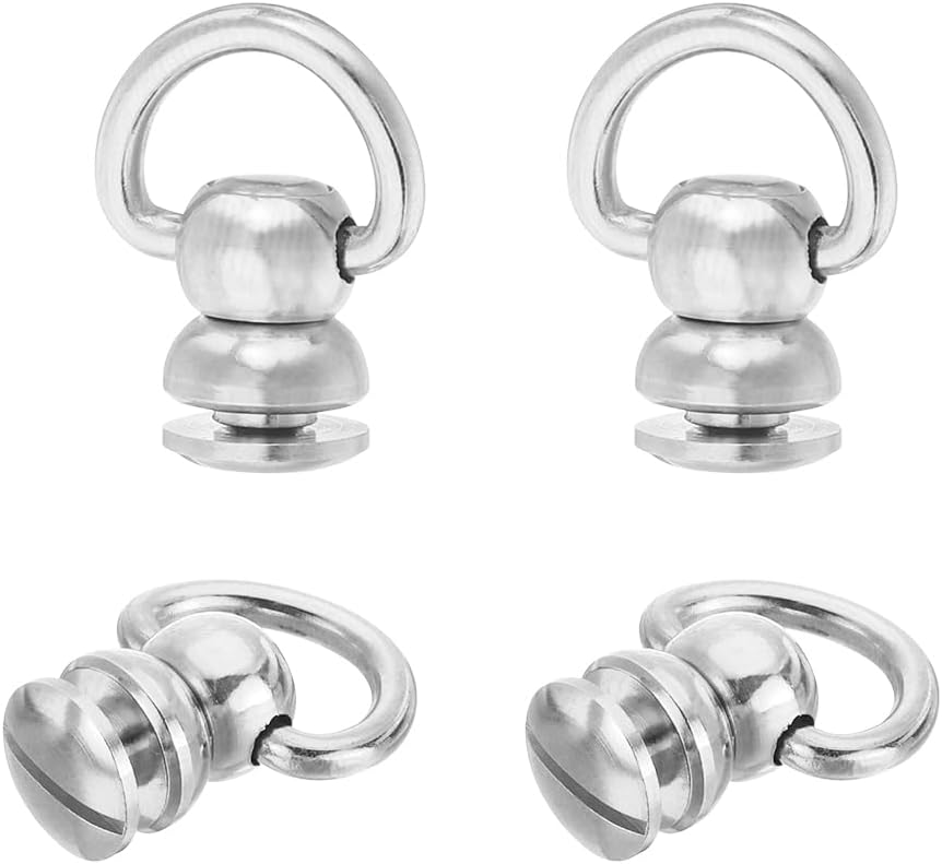 uxcell 4Pcs Brass Rivets Stud Screw, 11.5mm Solid Brass D Ring Ball Studs Rivets 360 Rotatable Purse Ball Stud Screw for Purse Belt Handbag, Silver