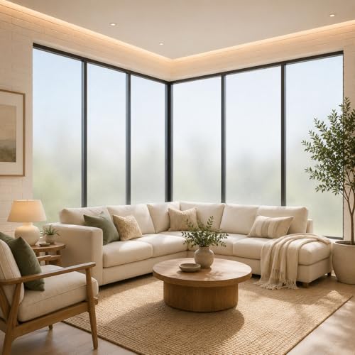 Image of CVANU Frosted Glass Covering Privacy Window Film, Self Adhesive Waterproof Vinyl Sticker for Glass Doors, Windows, Bathroom & Office Use (12 x 100 Inch)