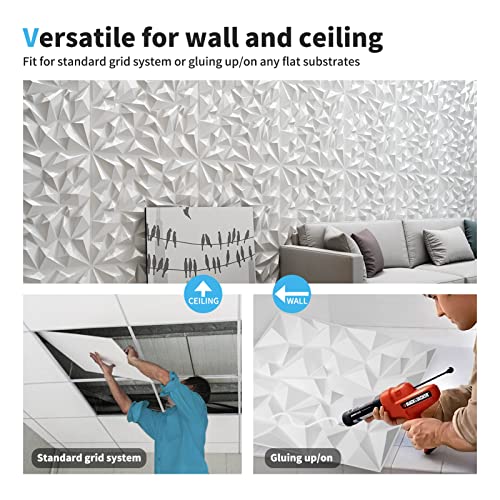 Image of Art3d 19.7 inch x 19.7 inch (Pack of 12) Wall Panel Diamond, White
