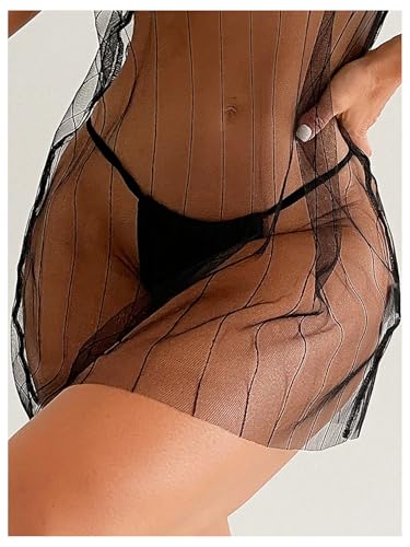 MakeMeChic Women's Mesh Sheer Cover Up Dress Short Sleeve Swimwear Bathing Suit3