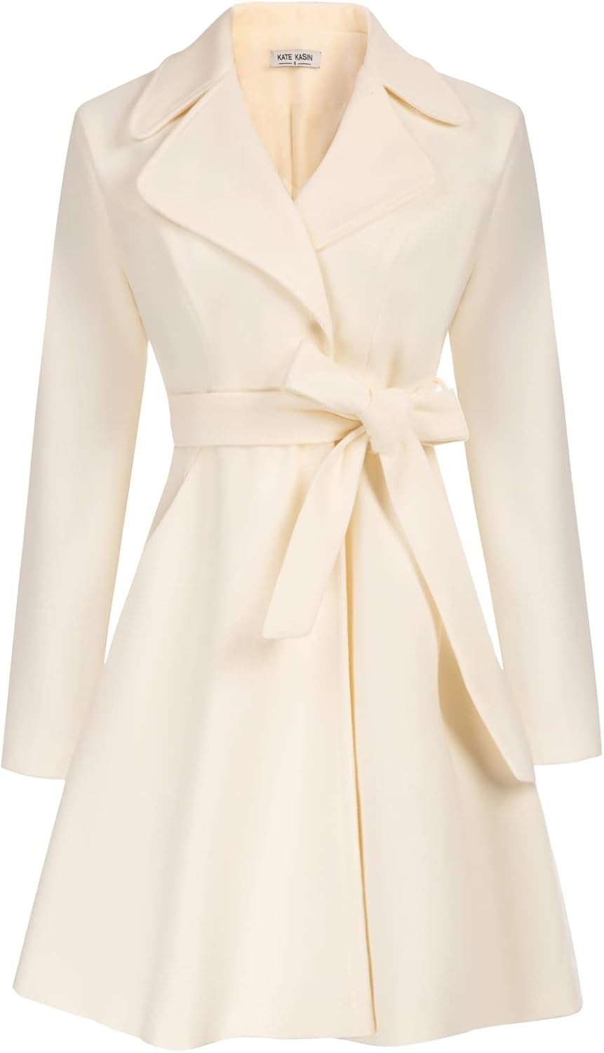 Elegant Kate Kasin Women's Trench Coat in Cream