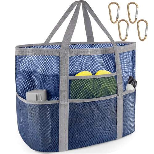 SRISE Mesh Beach Bag - Large Tote Bag for Family Toys & Vacation Essentials - Blue