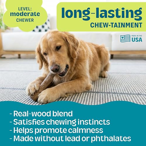 Pupstages Dogwood Dog Chew Toy – Real-Wood Blend, Natural Flavor & Texture, Moderate Chewers, Large, 8.4”