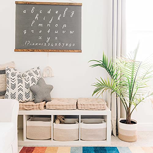 Organihaus Toy Storage Bins 3-Pack | Cotton Rope Basket For Storage | Woven Baskets For Storage | Decorative Baskets For Storage | Cotton Rope Storage Baskets | Towel Basket For Bathroom - Light Honey #TOP2