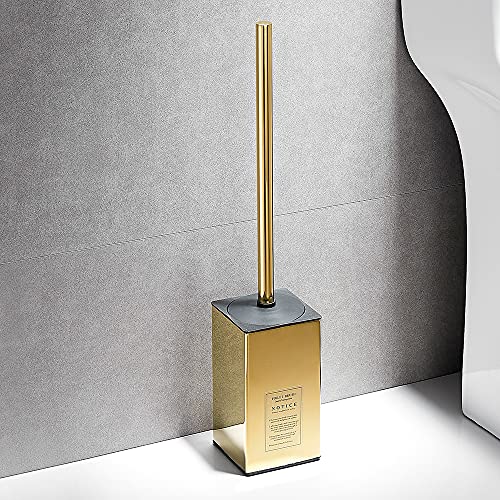 Image of Freestanding Toilet Brush Holder for bathrooms 304 Stainless Steel Toilet Brush Stand Square Storage and Organization Rust Resistant 17-inch high Polished Gold Finished