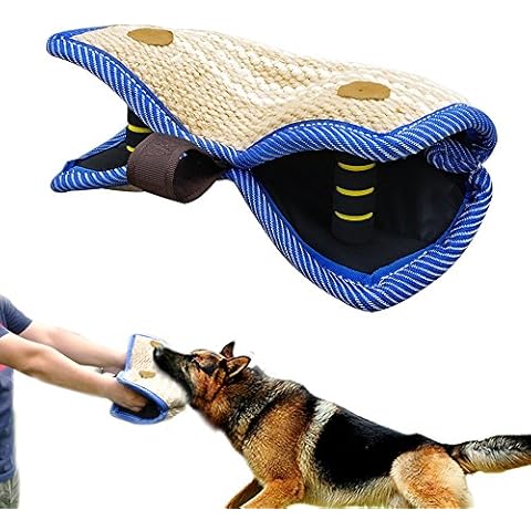 PET Artist Jute/Linen Bite Wedge Bite Pillow 2 Handle with 1 Loop Tug Toy 14"(36cm) 8"(20cm) Training Toy for Medium to Large Dogs Ideal for German Shepherd/American Bully/Pitbulls/Rottweilers Cover