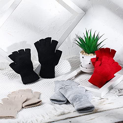 Image of SATINIOR 4 Pairs Winter Half Finger Gloves Knitted Fingerless Mittens Warm Stretchy Gloves for Men and Women