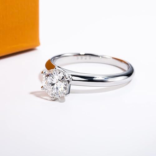 Miniatura 4 de Anillo de moissanita, 0.511.522.53CT redondo de corte brillante de seis puntas, chapado en oro de plata de ley 925, anillos de compromiso de boda