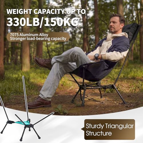 MOON LENCE Silla Plegable para Camping con Respaldo Alto CH33, Capacidad 330 lbs, Color Negro miniatura 3