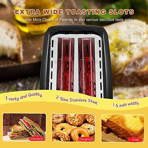 Toaster 2 Slice Wide Slot 2 Slice Toaster Best Rated with Bagel/Defrost/Cancel Function Cool Touch Black Toaster for Bread Bagel with Removable Crumb Tray - Thumbnail 7