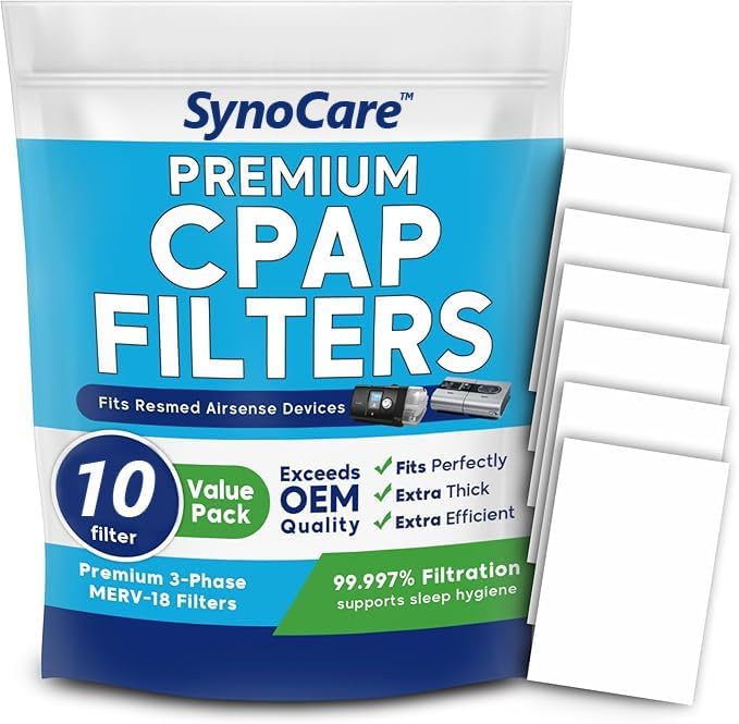 Synocare CPAP & BiPAP Hypoallergenic Filters (Pack of 10) Compatible with S9 & AirSense 10, Durable, Eco-Friendly Air Filter for Clean, Fresh Breathing & Machine Performance-image-48