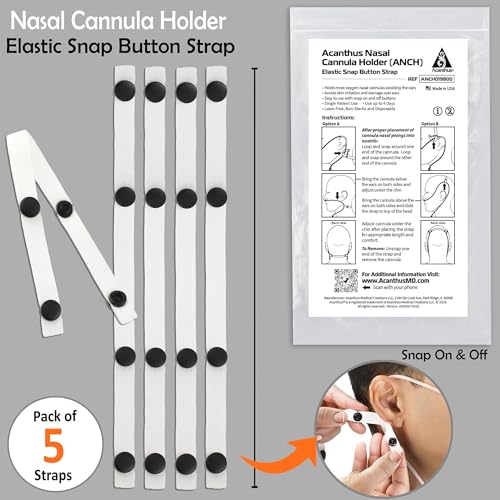 Image of Acanthus - Nasal Cannula Holder - Adjustable Oxygen Tube Holder - Elastic Snap Button Design - Latex-Free - Ear Protection - Made in USA (Pack of 10)