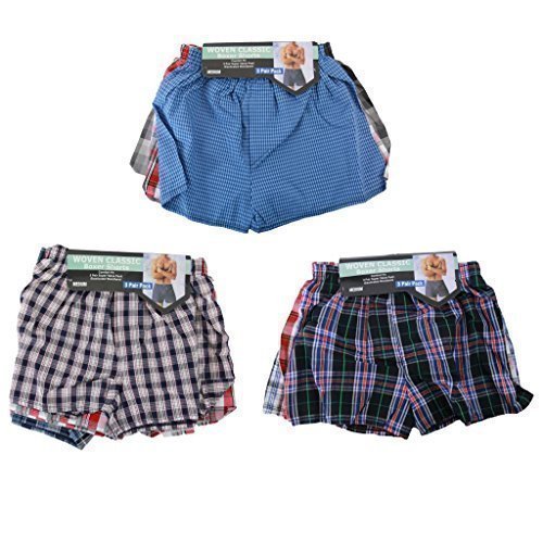 Louise23 3pairs Mens Pattern Design Check Woven Cotton Boxer Shorts Underwear Briefs Pants Size Size 3XL