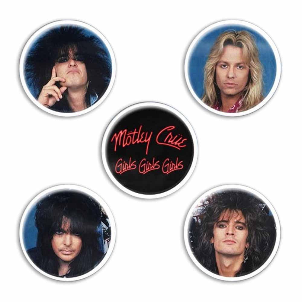 Motley Crue Badge/button Girls, Girls, Girls Set of 5 Multicolours