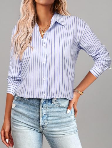 Zeagoo Striped Button Down Shirts for Women Casual Loose Long Sleeve Shirts Business Work Tunic Top2