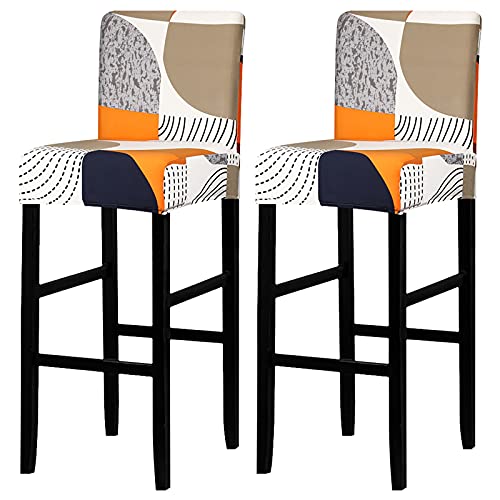 Image of Lellen Bar Stool Chair Covers Set of 2,Jacquard Bar Stool Cover Barstool Covers Slipcovers Stretch Bar Stool Covers with Backs Bar Stool Protector Covers for Kitchen Dining Room Counter Island