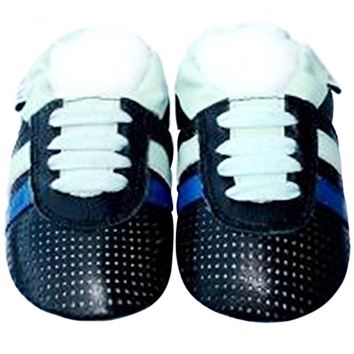 Leather Baby Soft Sole Shoes Boy Girl Infant Children Kid Toddler Crib First Walk Gift Sport Black Blue (18-24month, Black/Blue)