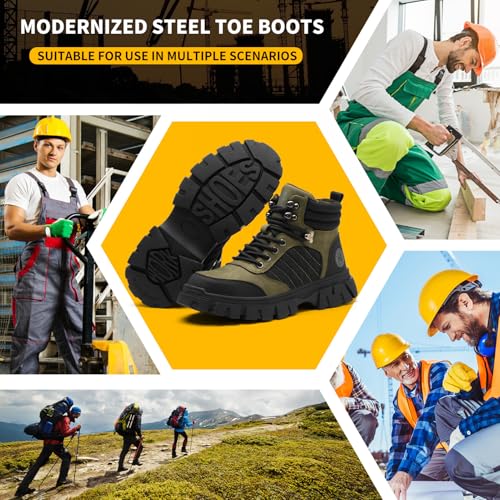 Image of KELODON Waterproof Steel Toe Boots For Men-6 Inch Comfortable Mens Safety Work Boots Indestructible Steel Toe Shoes Lightweight Non Slip Puncture Resistant Industrial Construction Boot