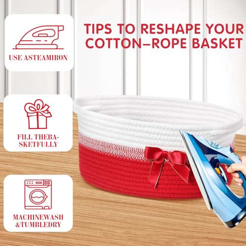 Image of Colingmill 1 Set Woven Basket for Gift Empty with Cellophane Wrap Set 14 x 10 x 5.5 Inch, Medium Decorative Gift Basket Empty to Fill, Cotton Rope Storage Box Decor (Red White)