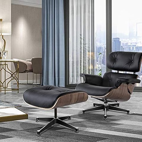 TUMIHO Loungesessel mit Ottomane, Mitte des Jahrhunderts Echtes Leder Lounge-Sessel Cover