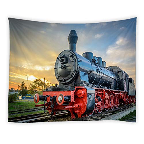 BCNEW Vintage Steam Train Tapestry Old Engine Train Retro Wall Hanging Tapestries Polyester Fabric Wall Decor for Bedroom Dorm College Living Room 60x51 Inch