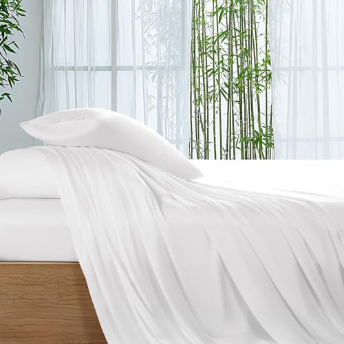SONORO KATE Bettlaken aus 100 % Viskose aus Bambus, volle Größe, ultra-atmungsaktiv und kühlend, für heiße Schläfer, luxuriöse seidige Hotel-Bettwäsche, 40,6 cm tiefe Tasche, 4 Stück (Weiß, voll)