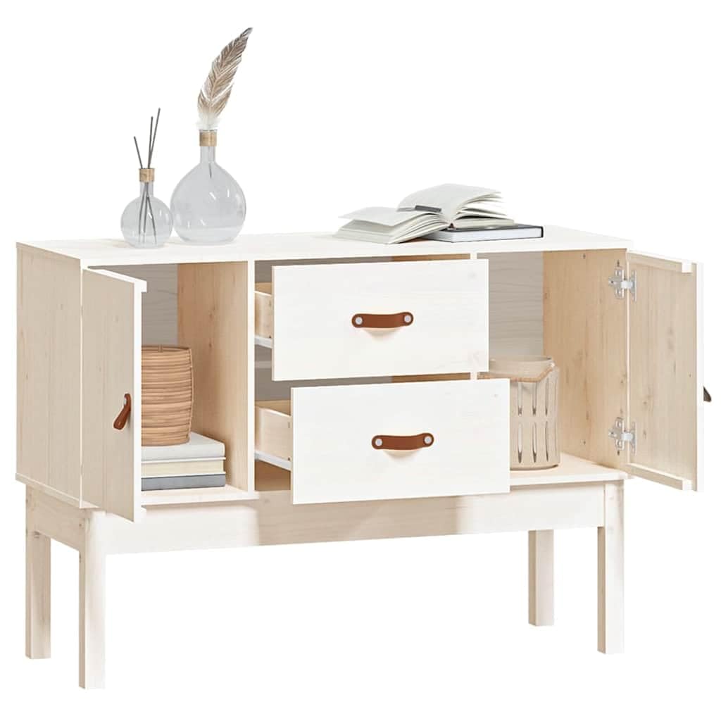 Credenza bianca, 110 x 40 x 78 cm, in legno massello di pino