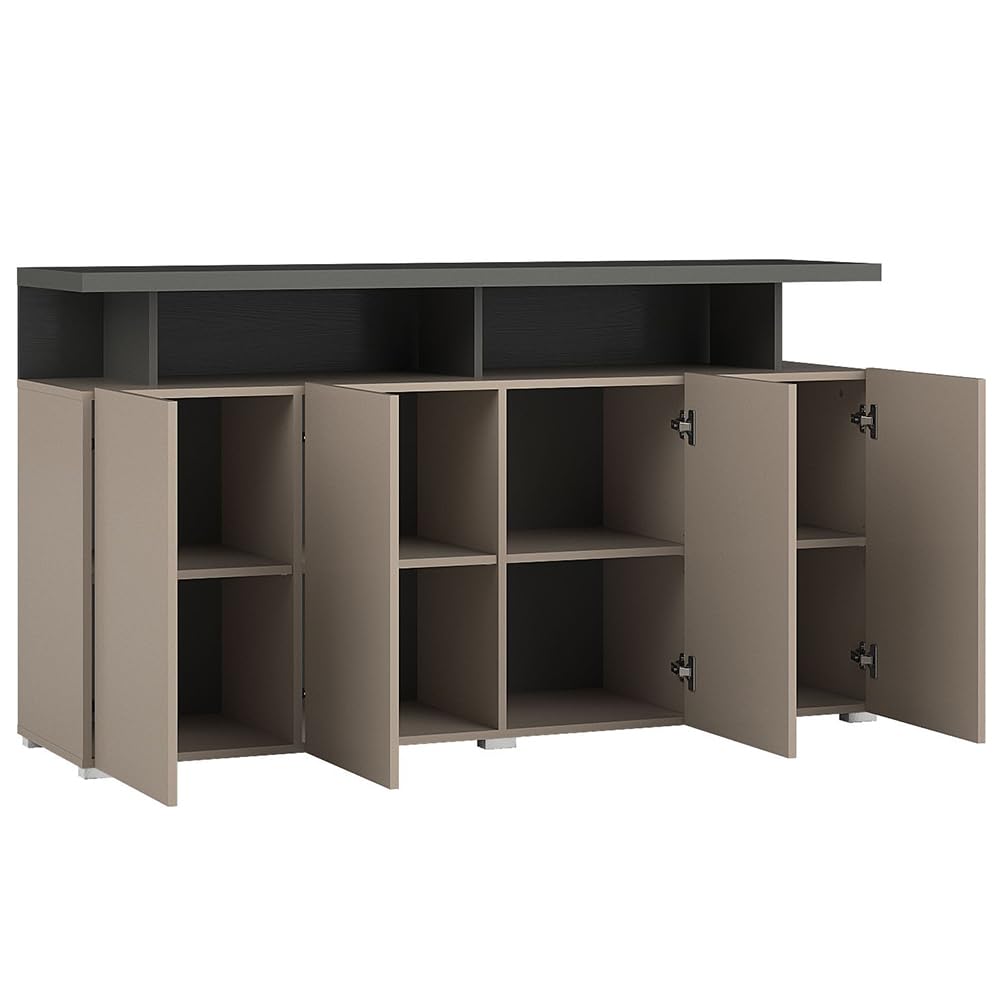 Lomadox Wohnzimmer Set grifflos in beige mit anthrazit mit LED Beleuchtung Couchtisch Sideboard Wohnwand