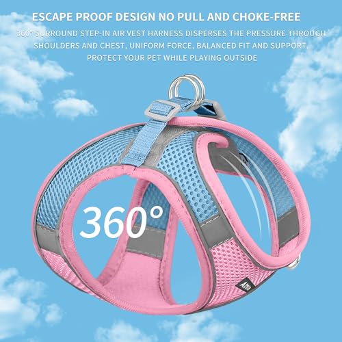Image of AIITLE No Pull Dog Harness and Leash Set, Step in Adjustable Dog Harness with Padded Vest for All Weather, Dog Leash with Soft Padded Handle, Easy to Put on Small and Medium Dogs Pink S