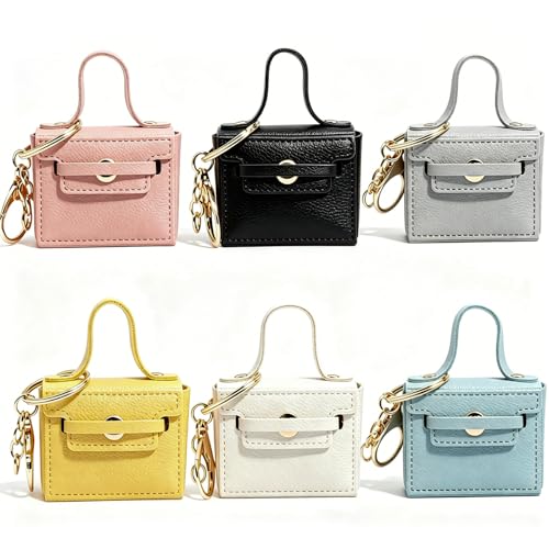 KuuGuu 6 peças, mini mochila, chaveiros, super pequena, bolsa de maquiagem, carteira de moedas, couro PU, bolsa de batom, porta-cartões, organizador de cabos de dados, bolsa moderna, berloques