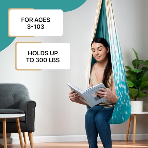 Image of Indoor Sensory Swing for Kids or Outdoor - Holds 300lbs, Double-Layer, & 360 Swivel, Calming Compression Therapy Swing Hammock for Kids & Adults with All Hardware - Sensory-Motor Toys & Gifts