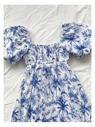 Image of Floerns Women's Floral Dress Puff Sleeve Dress Square Neck Summer Vacation Picnic Mini Dresses