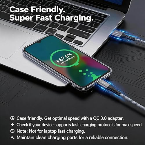 Image of Micro USB Cable 10 ft, Android Charger Cord, High-Speed Fast Charging & Data Sync, Braided Nylon Durable Lead for Samsung Galaxy S7 S6 J7, Kindle, PS4 /Xbox, Security Camera (Gray)