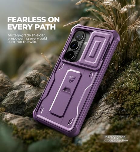 Image of Dexnor for Samsung Galaxy S26 Case with Upgraded Slide Camera Cover & 2 Front Frames & Built-in Screen Protector & Kickstand, Heavy-Duty Rugged Case Full-Body Protective Cover(2026),Phantom Purple