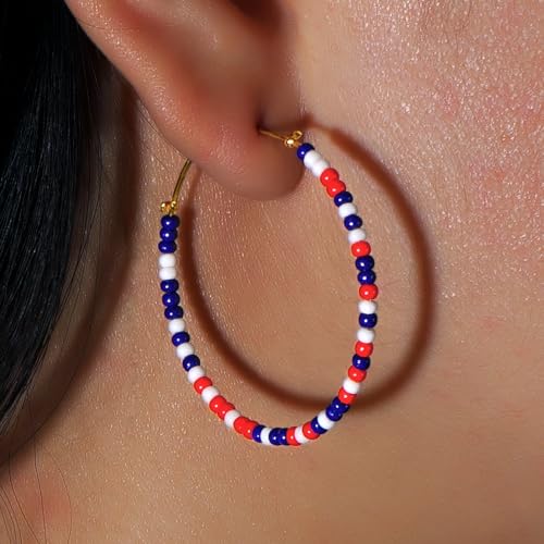 Sonatomber Handmade Boho Colorful Beaded Large Gold Hoop Earrings for Women, Bohemian Seed Beads Circle Hoops Cartilage Hypoallergenic Holiday Prom Jewelry Gift2